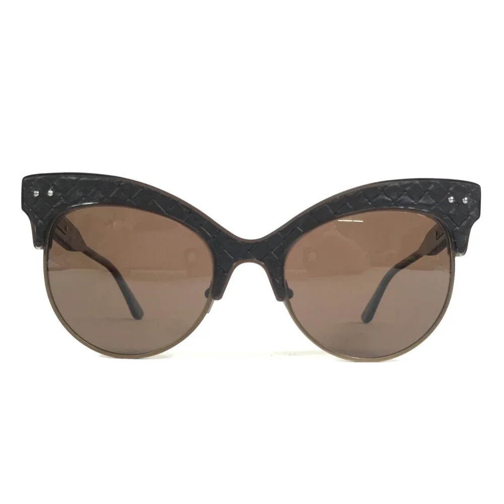 Bottega Veneta Sunglasses BV0014S 003 Brown Quilted Leather Butterfly Frames